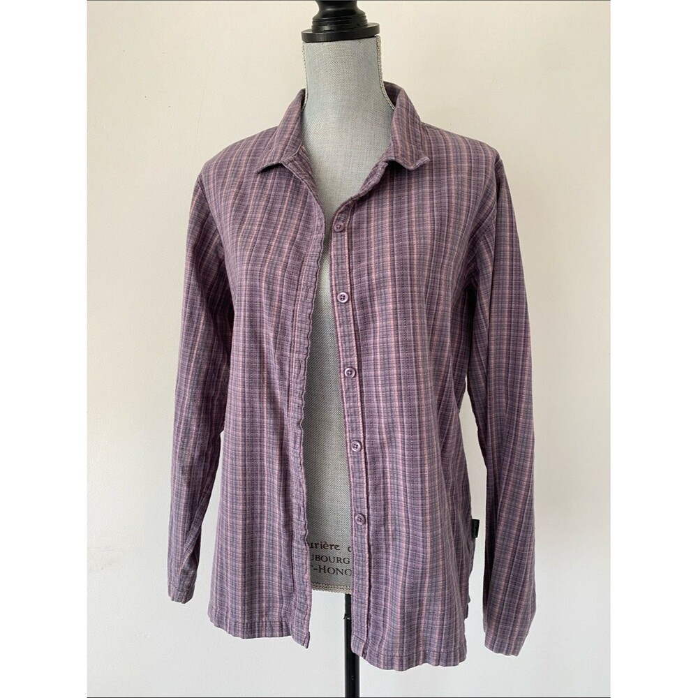 Woolrich Plum Mauve Plaid Shirt Women's Sz L Hiking Camping Outdoor Gorpcore